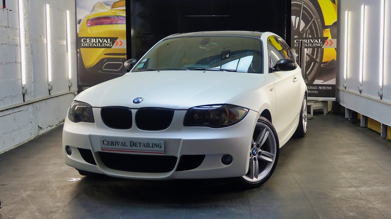 Revêtement Wrapping BMW Série 1 E81 Blanc Nacré Satin pearl Cerival Detailing Troyes