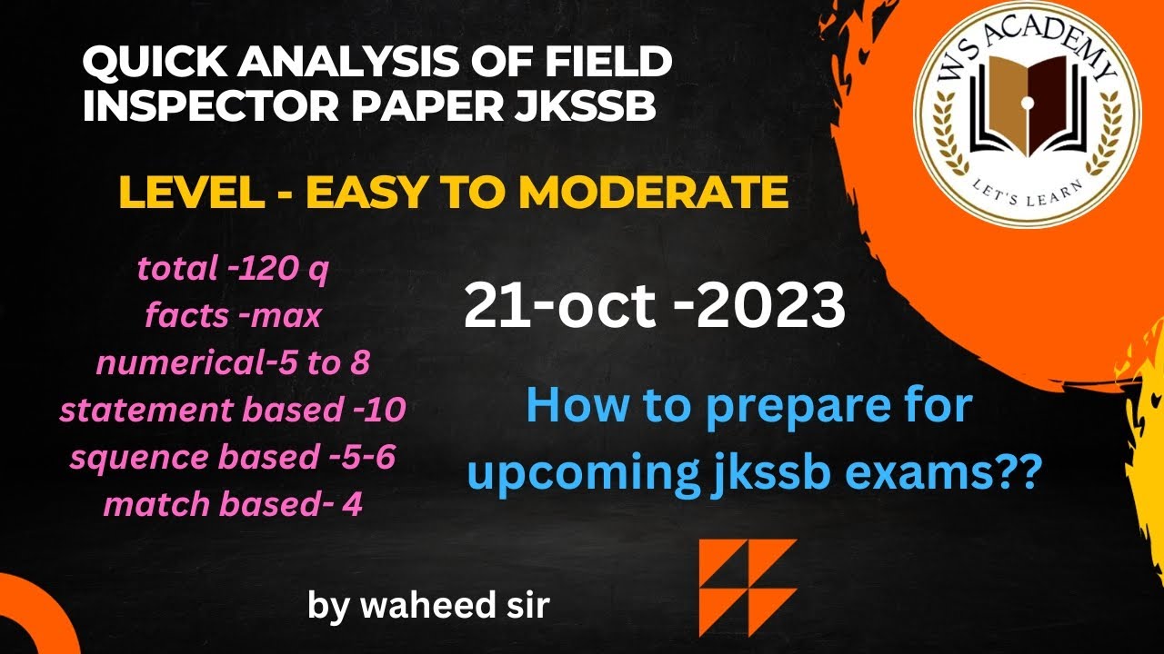 Quick Analysis Of Field Inspector Paper  JKSSB by waheed Sir 21 oct 2023