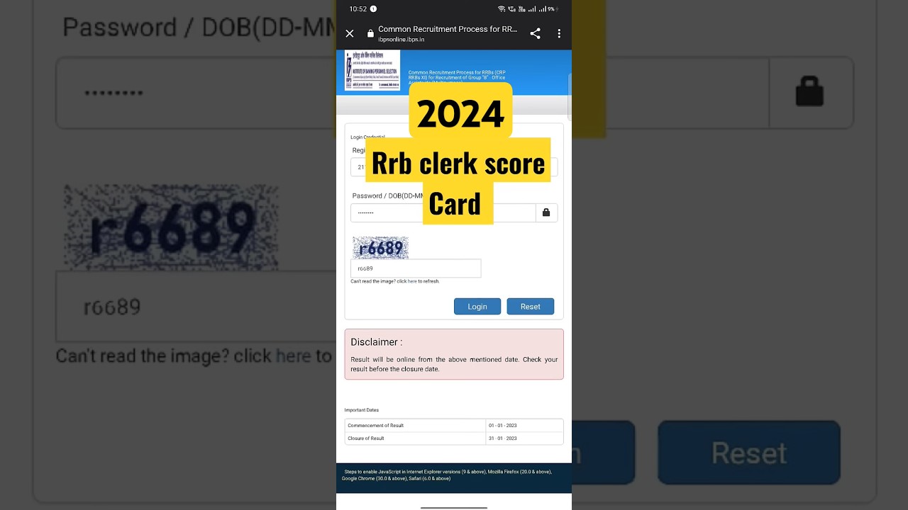 RRB CLERK MAINS SCORE CARD