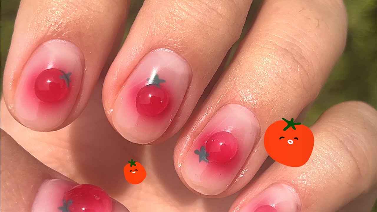 🍅토마토... 좋아하시나요? 토마토 네일 I 셀프 네일 I 짧은 손톱 네일 I 치크 네일