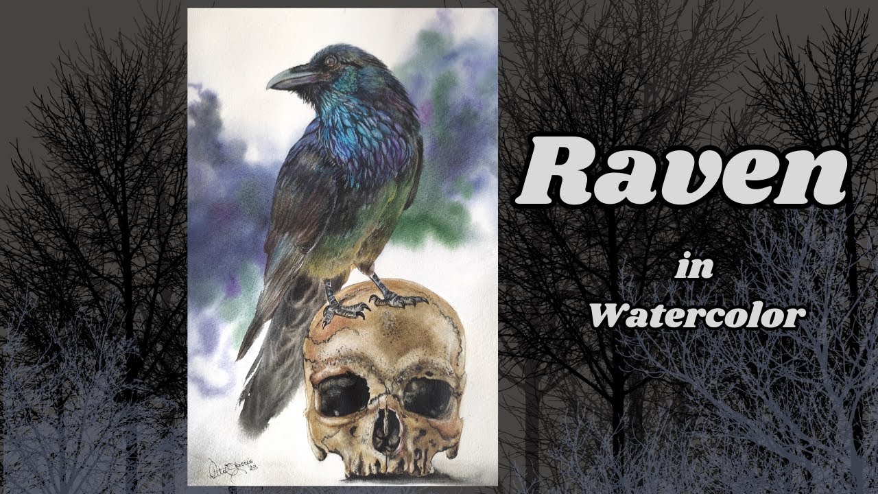 Halloween Watercolor Painting : Step by Step - Paint a Raven with me