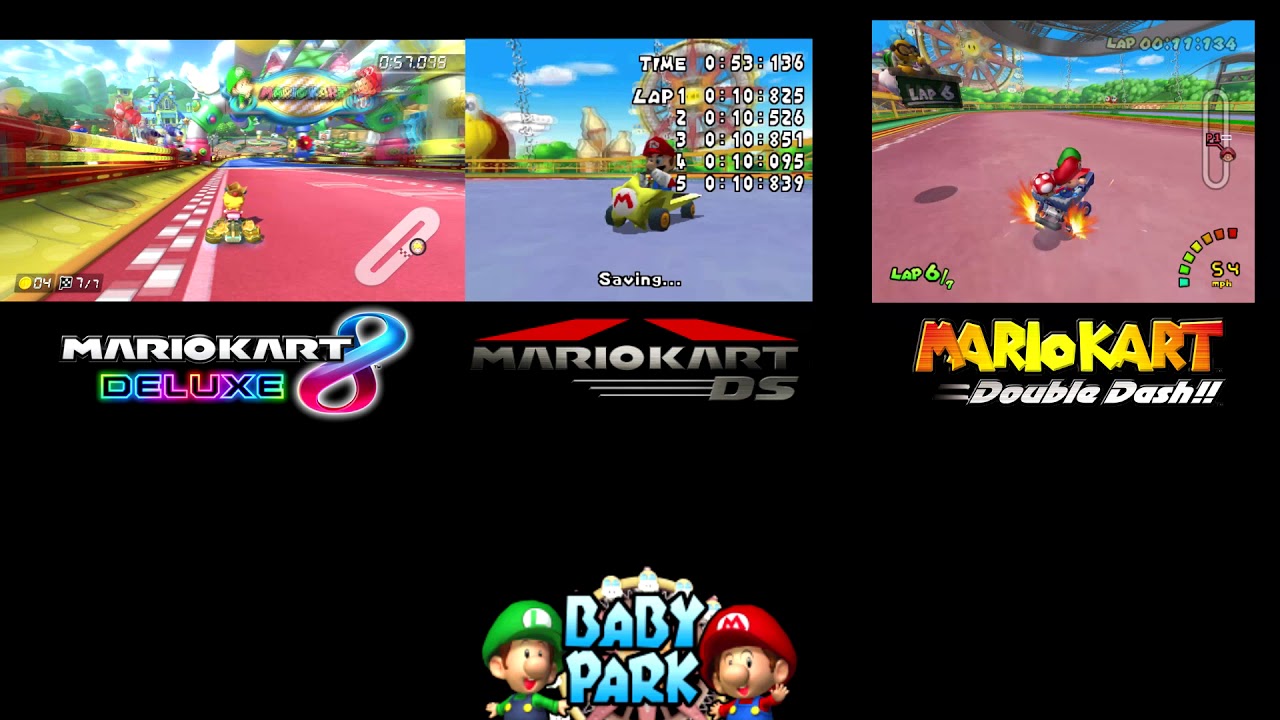 GCN Baby Park Mario Kart Double Dash!!, DS, and 8 Deluxe Comparison