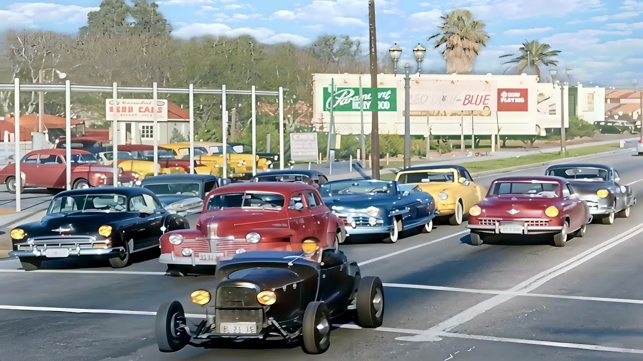 Los Angeles 1950's in color [60fps, Remastered] w/sound design added