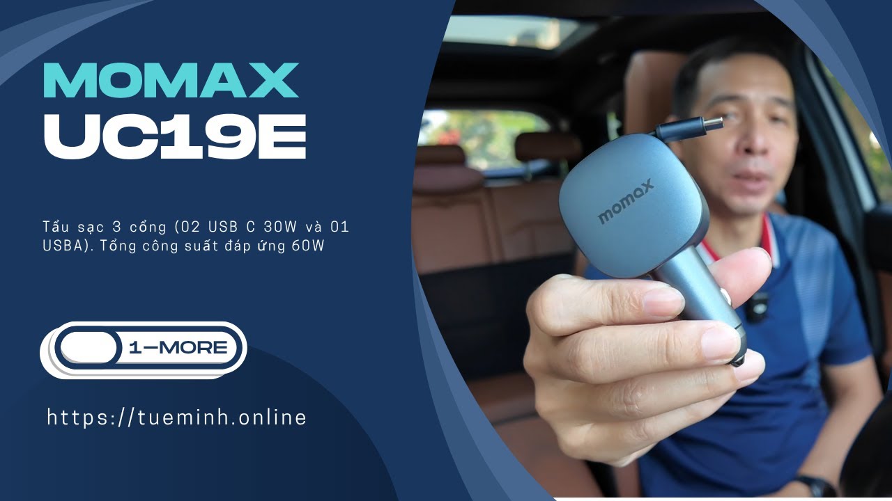 Trên tay tẩu sạc 3 cổng 60W tích hợp dây rút gọn MOMAX UC19