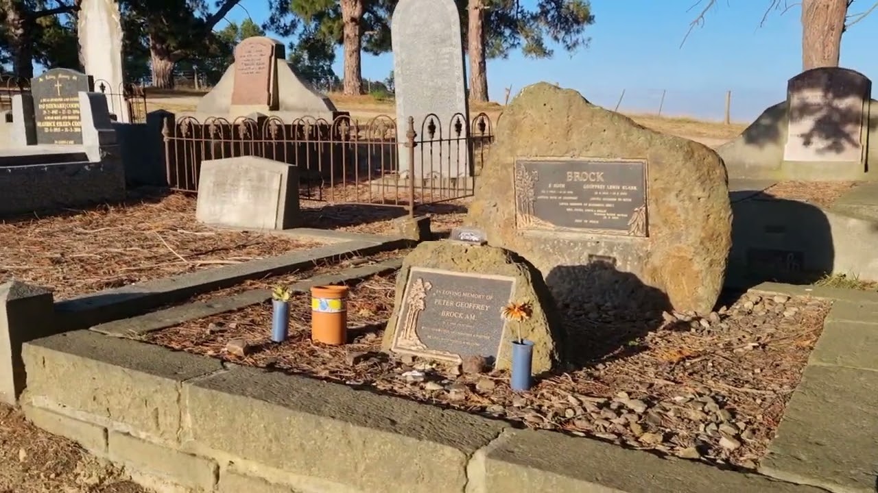 A memorial to Peter Brock at the grave of his Parents