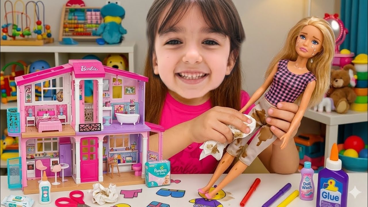 Kız Oyunları! Asya ile Oyuncak Bebek Bakımı Barbie'nin Altını Değiştiriyoruz! Barbie evcilik