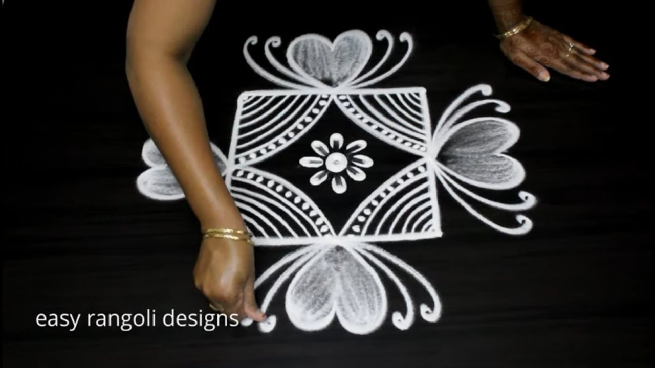 Cute and easy 3x3 dots rangoli kolam designs - Beginners muggulu