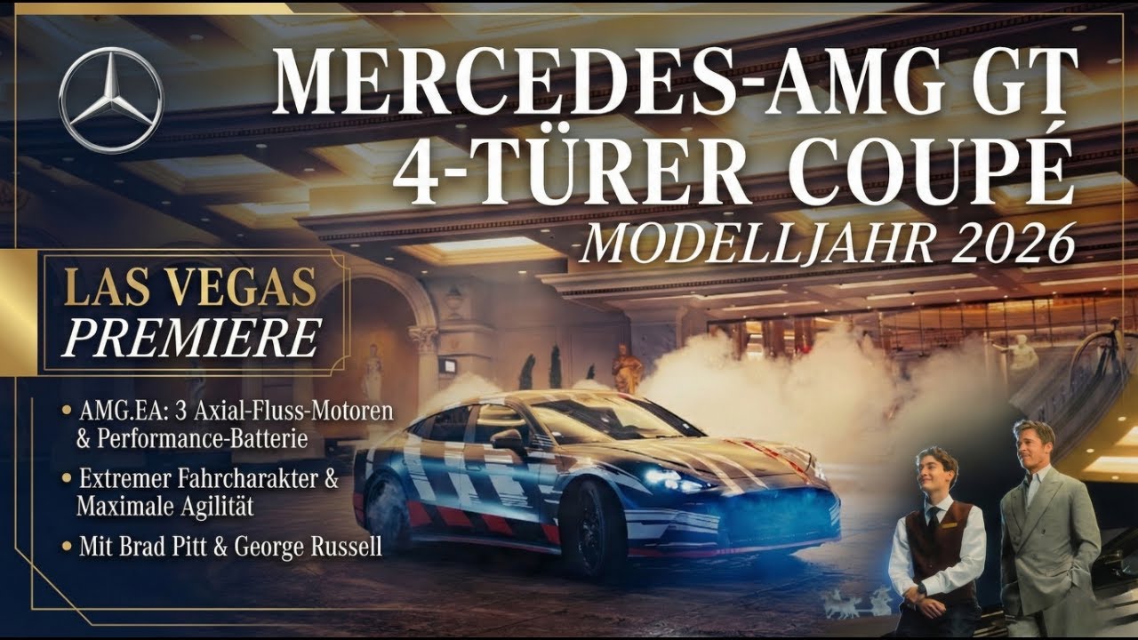 Mercedes-AMG GT 4-T&uuml;rer Coup&eacute; 2026 &ndash; Las-Vegas-Premiere mit Brad Pitt & George Russell