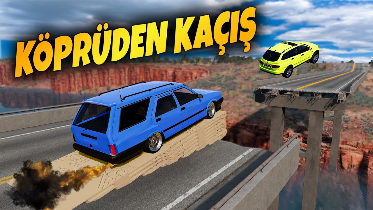 YIKILAN KÖPRÜDE UÇAN ARABALAR // ABSÜRT DENEY // BeamNG.drive // beamng CRASH TEST // Bridge VS CAR