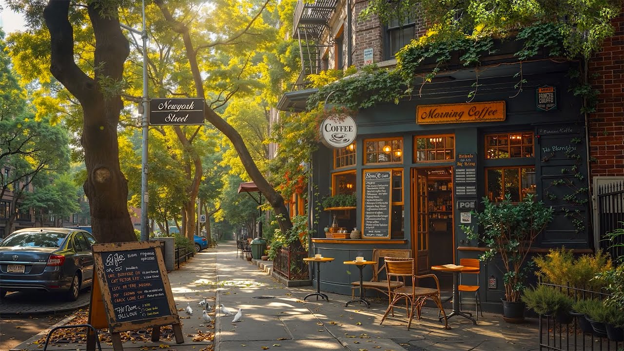 Cozy Morning Jazz at NYC Outdoor Caf&eacute; ☕ Smooth Jazz Playlist & Quiet Street Ambience Study, Relax