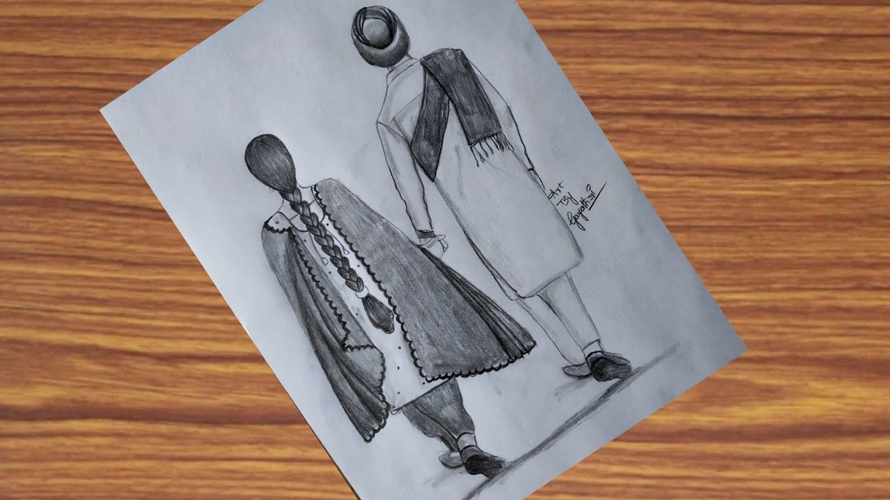 how to draw panjabi couple | panjabi girl and boy drawing| very easy pencil drawing step by step