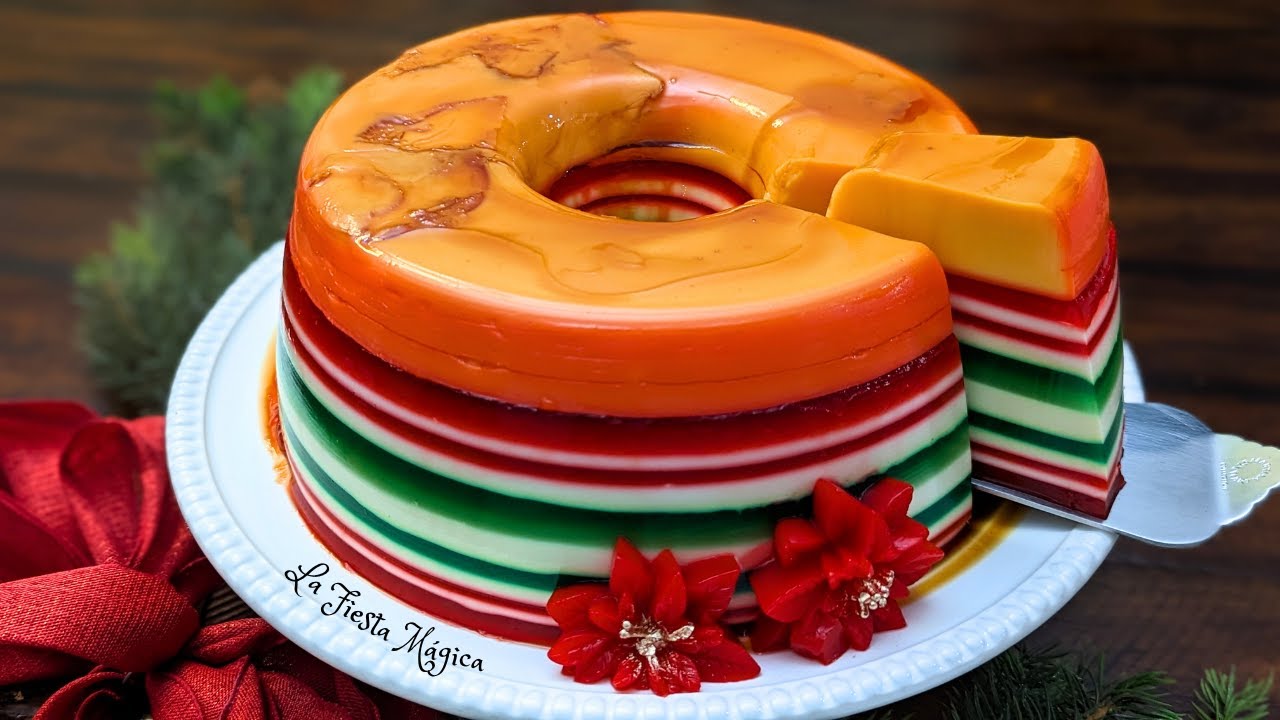 ¡¡GELAFLAN NAVIDEÑO!! 🎄Gelatina + Flan 🎄 2 Recetas en 1 Solo Postre ¡¡Sin horno!! Paso a Paso