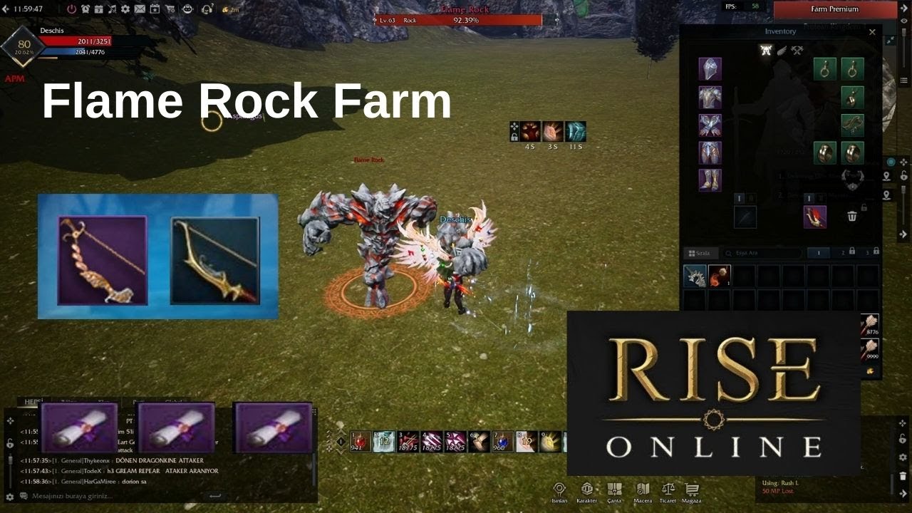 Rise Online Başlangıç Rehberi 3 | Flame Rock Farm Epic Eşya ve Scroll Kasma