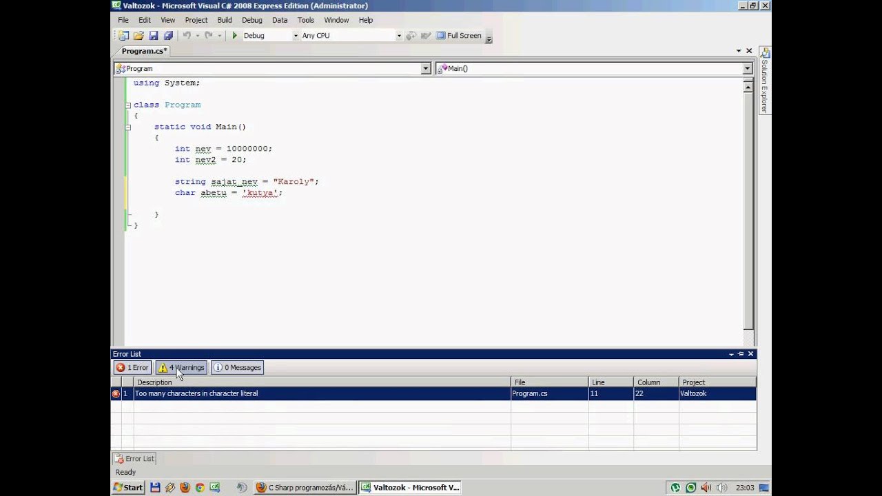C# programozás 03 - Változók alapok