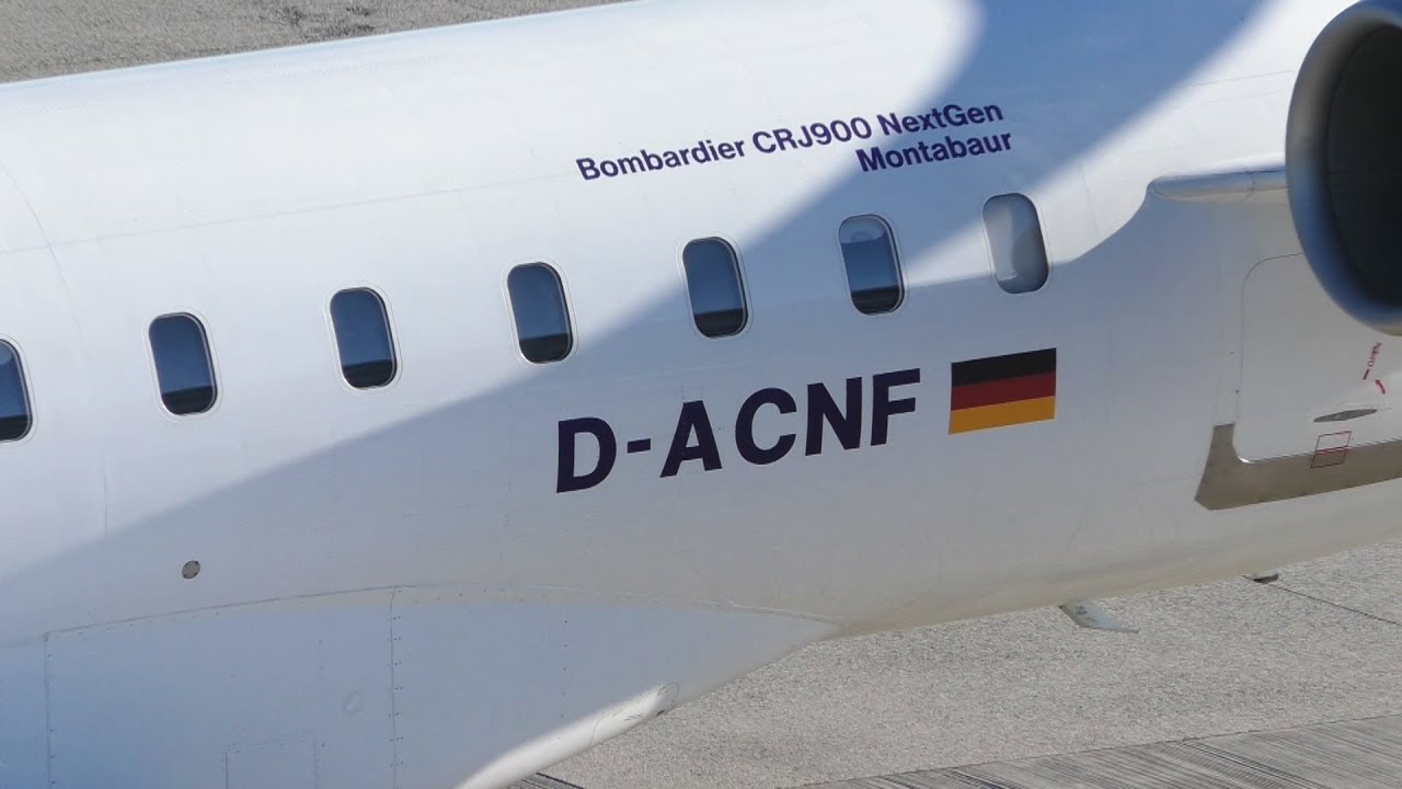 LUFTHANSA City Line CRJ 900 taxi and takeoff Linz Airport D-ACNF to frankfurt