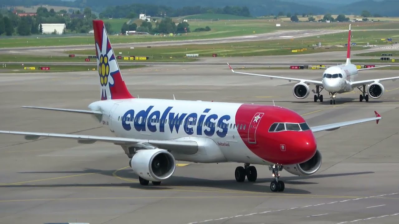 Zurich Airport Plane Spotting - Observation Deck B Ground Traffic and Takeoffs