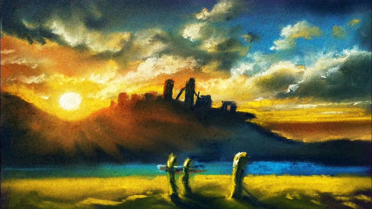 Landscape painting tutorial for beginners - easy drawing tutorials - soft pastels