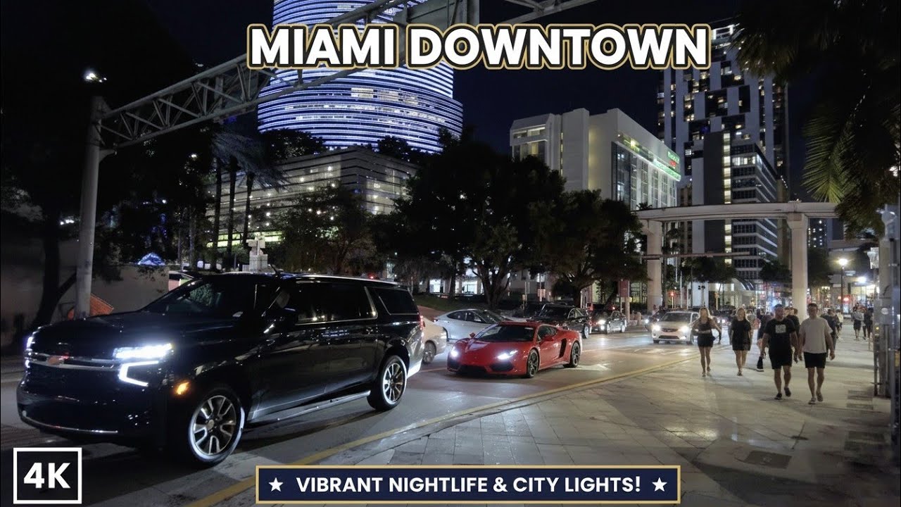 4K Walking in Downtown Miami - Nightlife in Brickell - Binaural City Sounds - USA - 2023