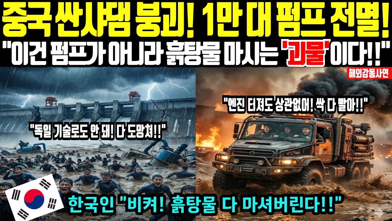 [해외감동사연] 중국 싼샤댐 붕괴 위기! 독일 1만 대 펌프 전멸한 곳, 한국인이 '괴물 트럭' 끌고 와서 흙탕물 다 마셔버렸다