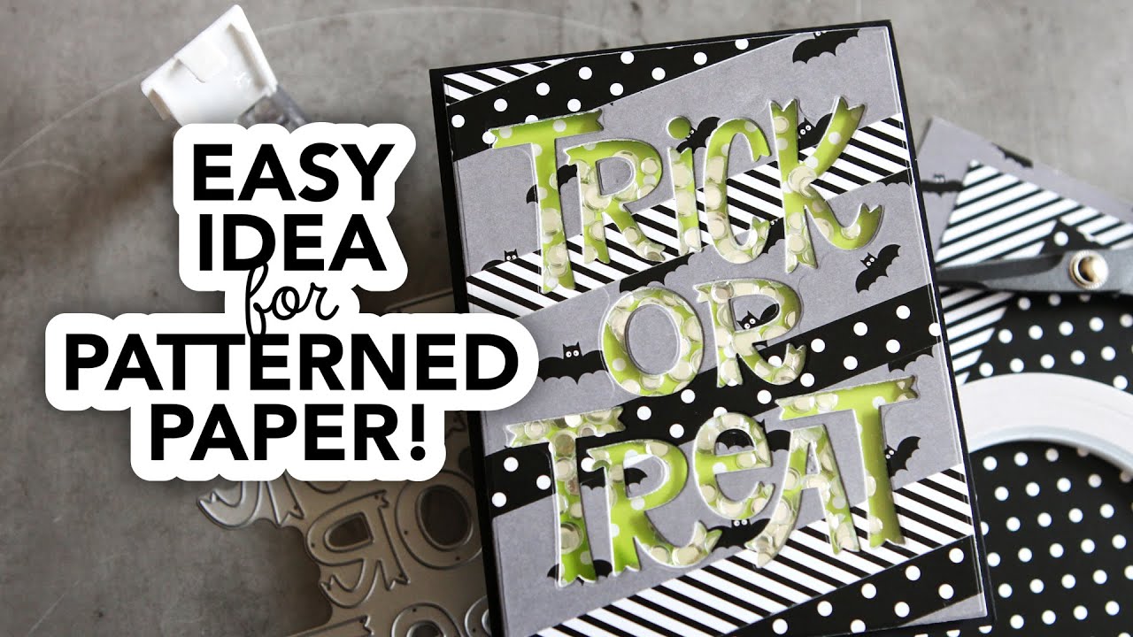 Use your patterned paper pads! Make strip backgrounds! (A Halloween shaker card)