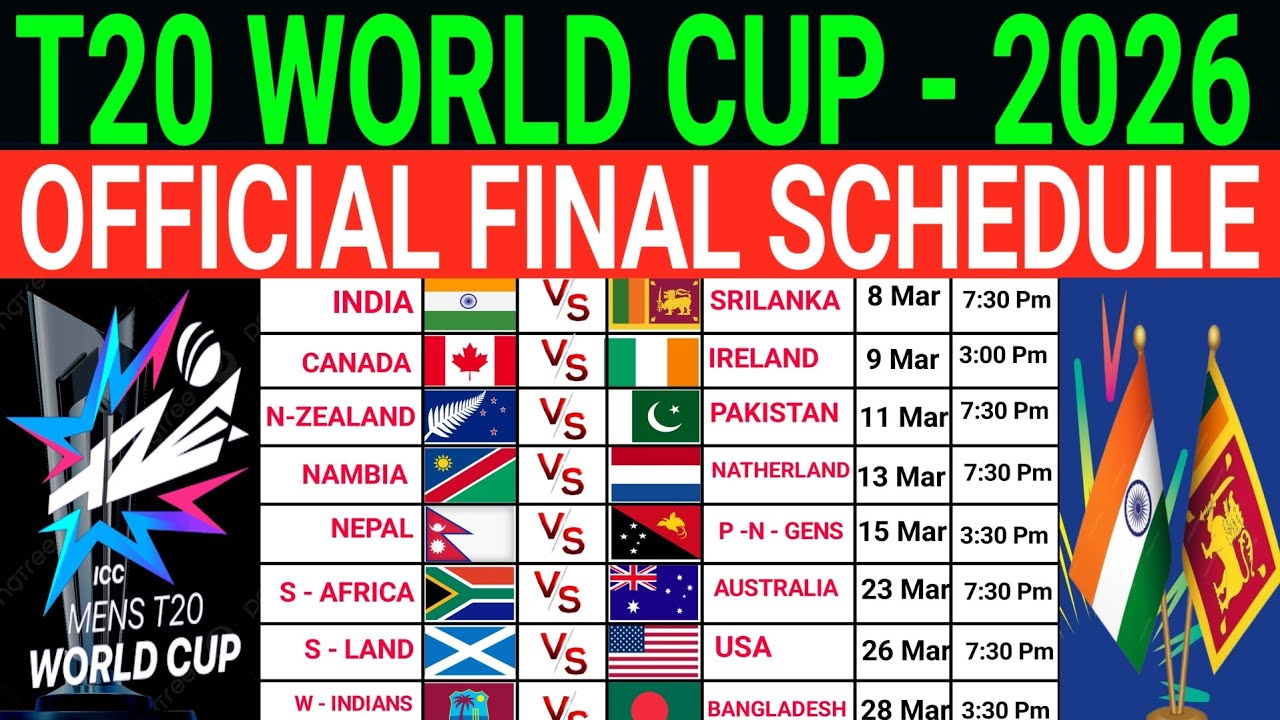 ICC T20 World Cup 2026 Official Final Schedule: T20 World Cup 2026 Final Schedule,Date,Times & Venue