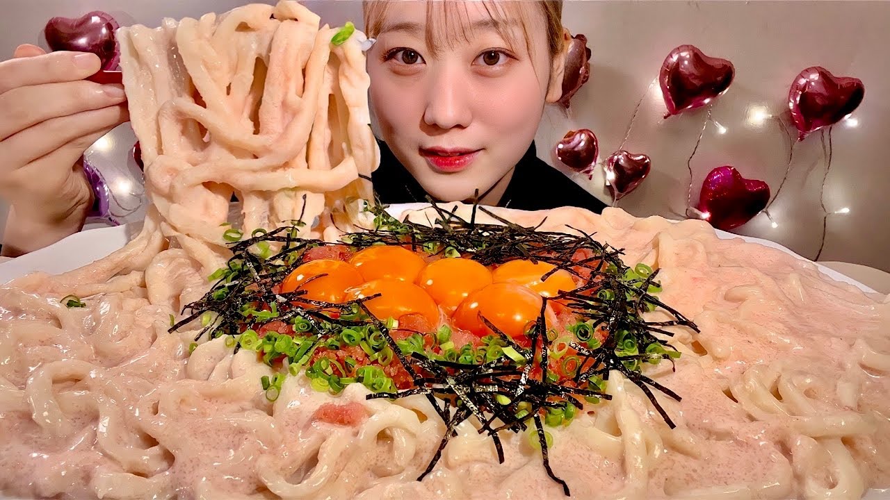 ASMR Ментаико Крем Удон【русские субтитры】【Mukbang/ Eating Sounds】