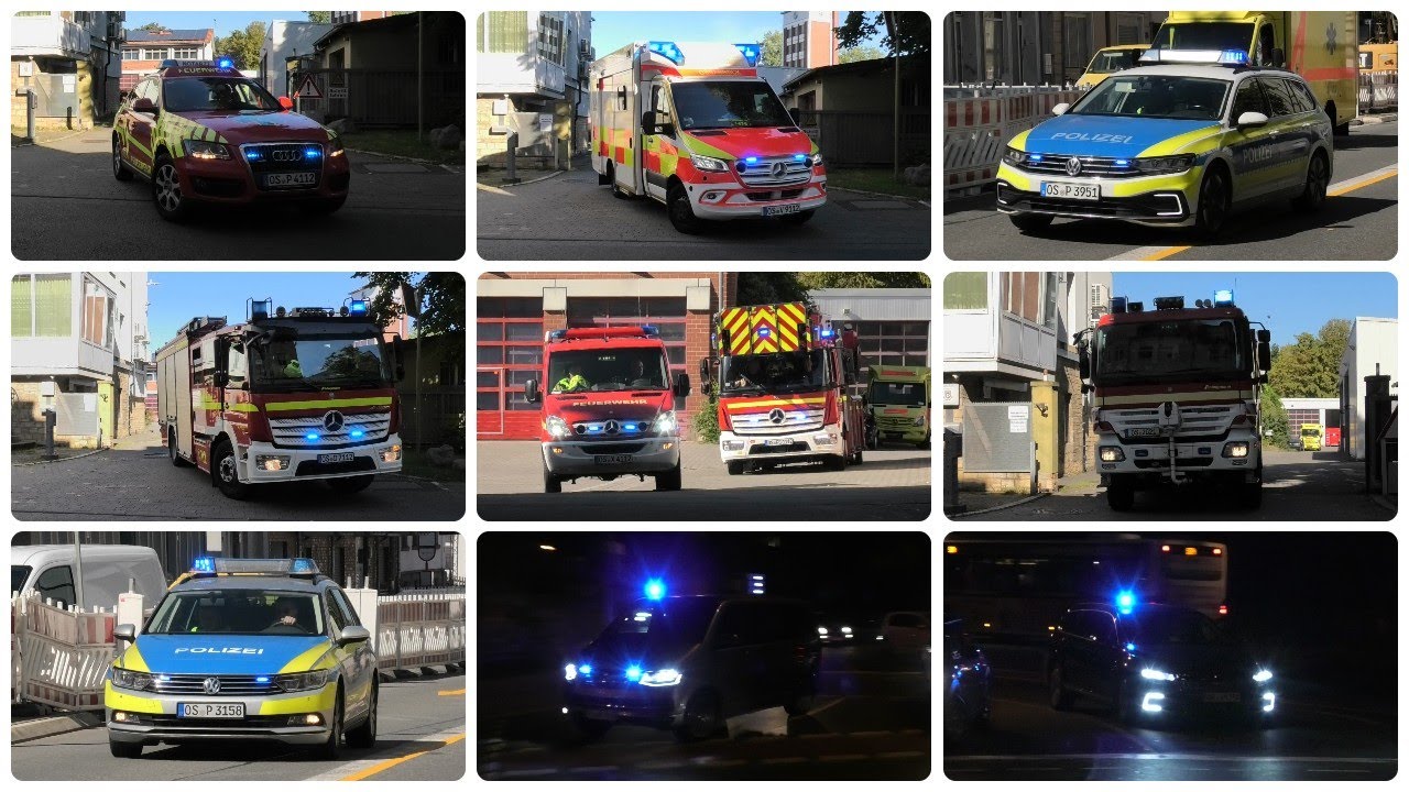 [Gruß] Berufsfeuerwehr, RTW, Notarzt und Polizei im einsatzfahrt in Osnabrück