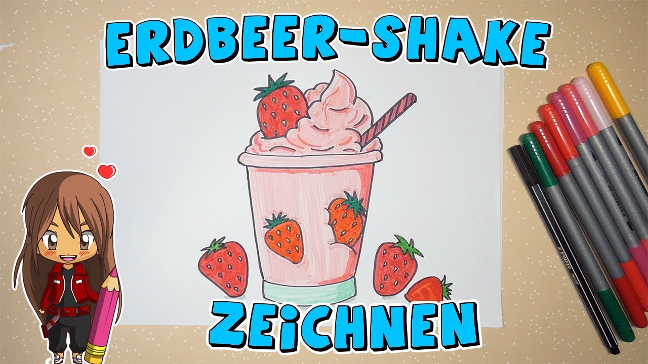 Erdbeershake einfach malen f&uuml;r Kinder | ab 8 Jahren | Malen mit Evi | deutsch