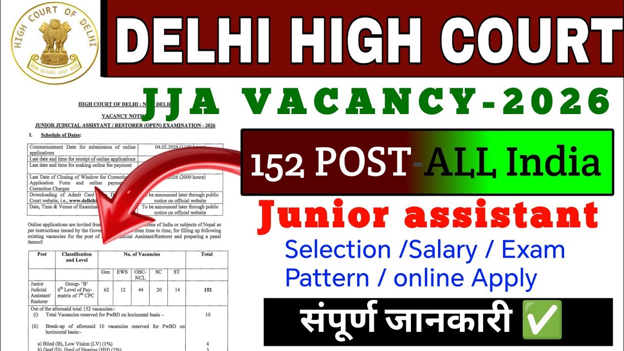 Junior Assistant vacancy 2026 | delhi high court JJA vacancy 2026 | junior assistant form fill up