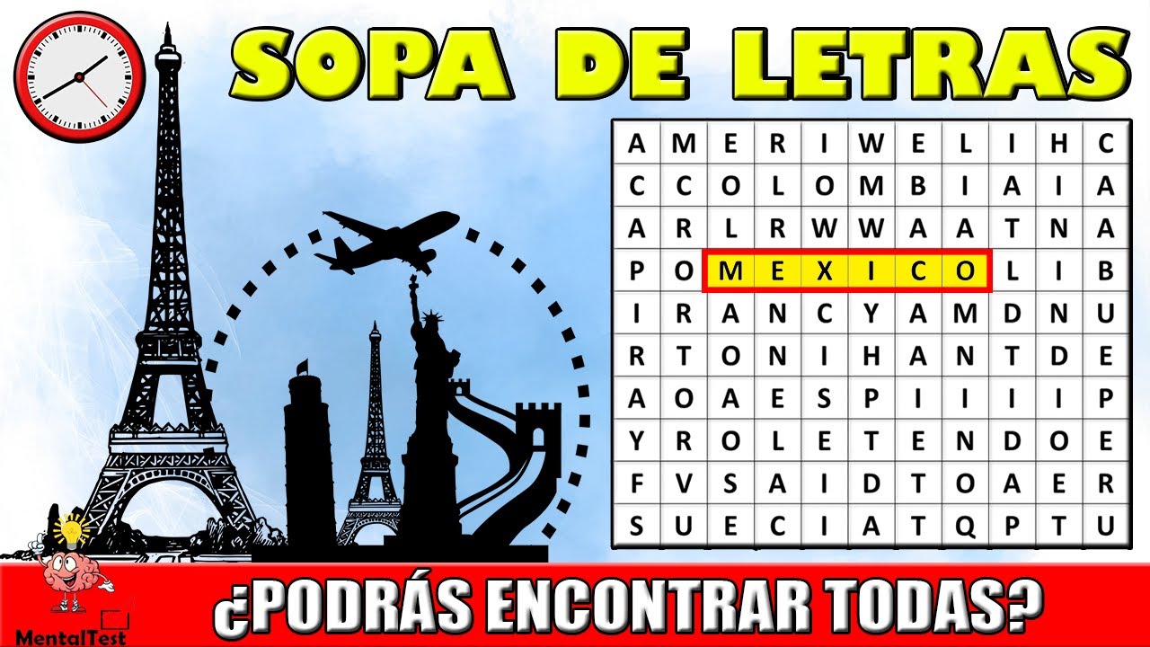RETO de la SOPA de LETRAS | Encuentra al PA&Iacute;S en la SOPA de LETRAS | Nombres de pa&iacute;ses | MentalTest