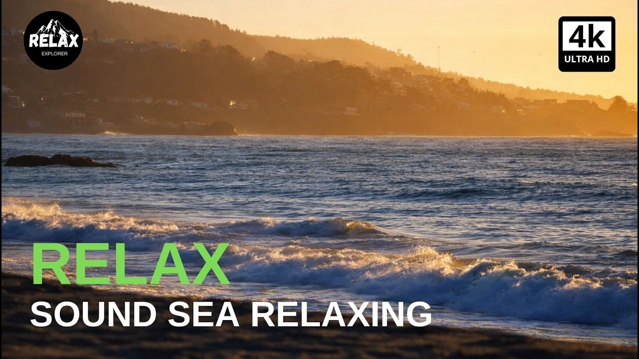 Atardecer sunset 4k olas de mar en playa para relajarse y dormir descansar