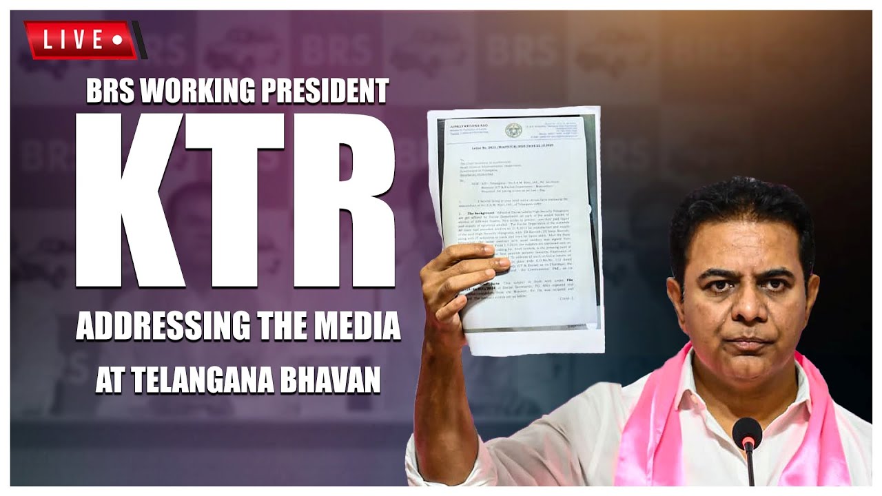 Live : BRS Working President KTR addressing the media at Telangana Bhavan