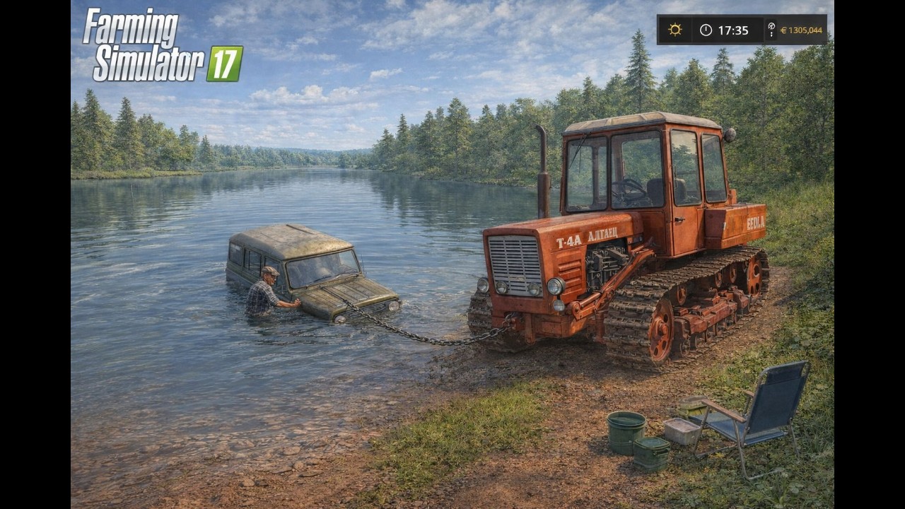 FS17 помог мужику вытащить машину из реки