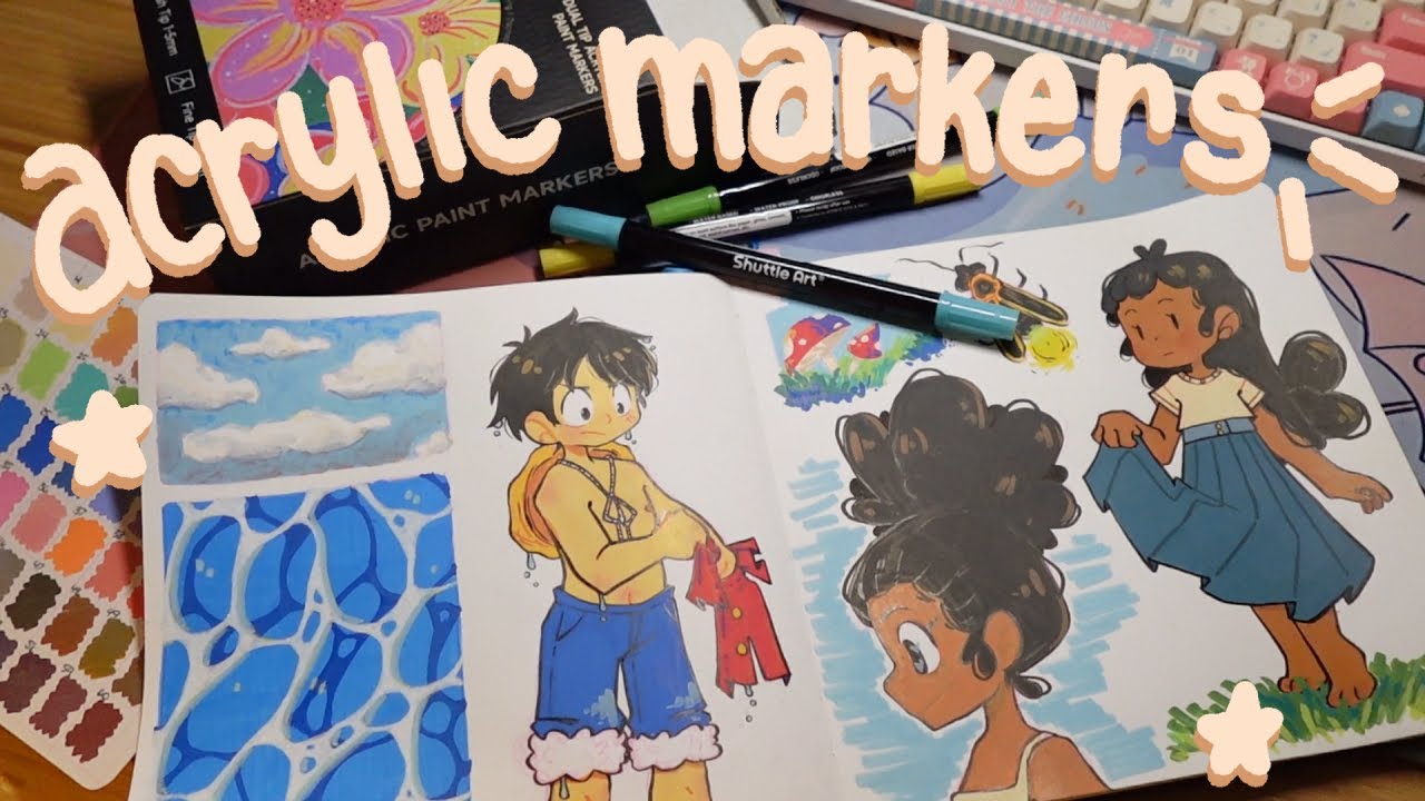 shuttle art acrylic paint marker review🌈🍀 // sketchbook draw w me📒 // todooi✏️