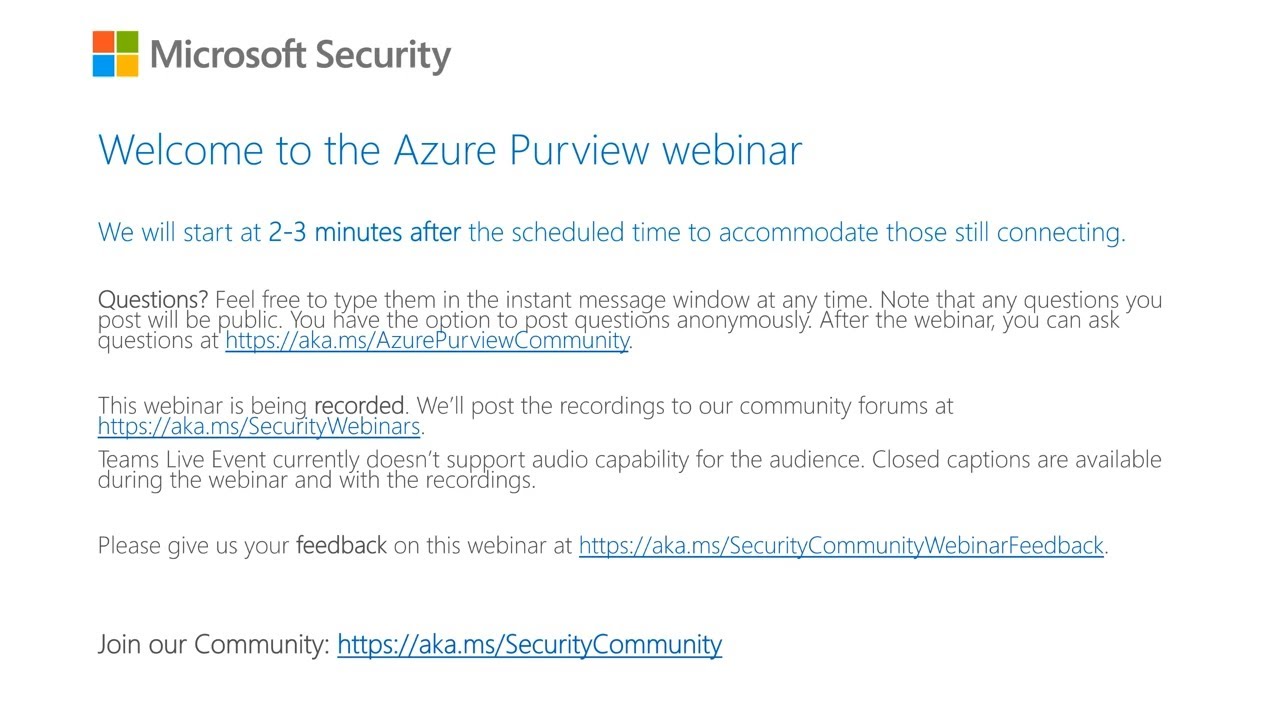 Azure Purview webinar: Introduction to Azure Purview