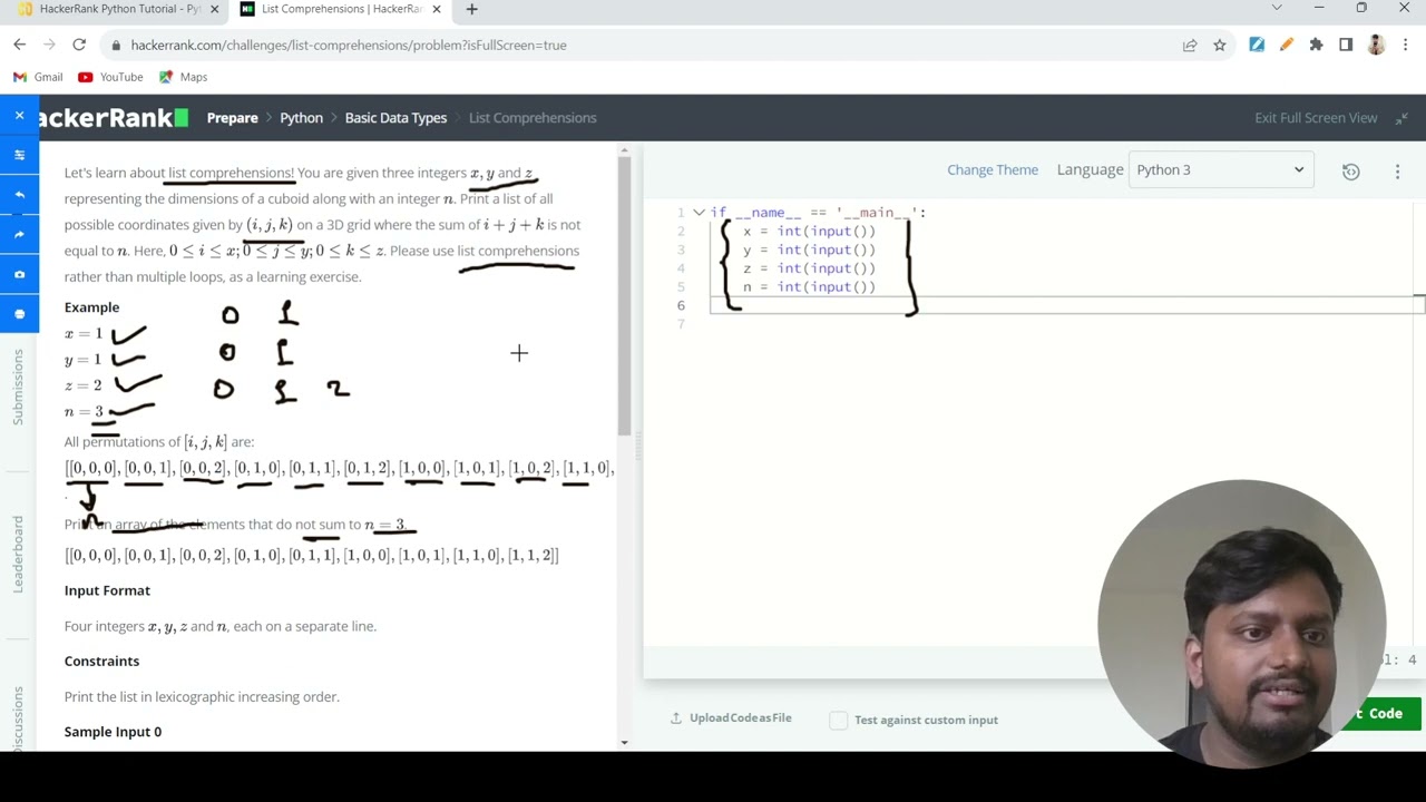 Решение Hackerrank | Понимание списков Python | #7