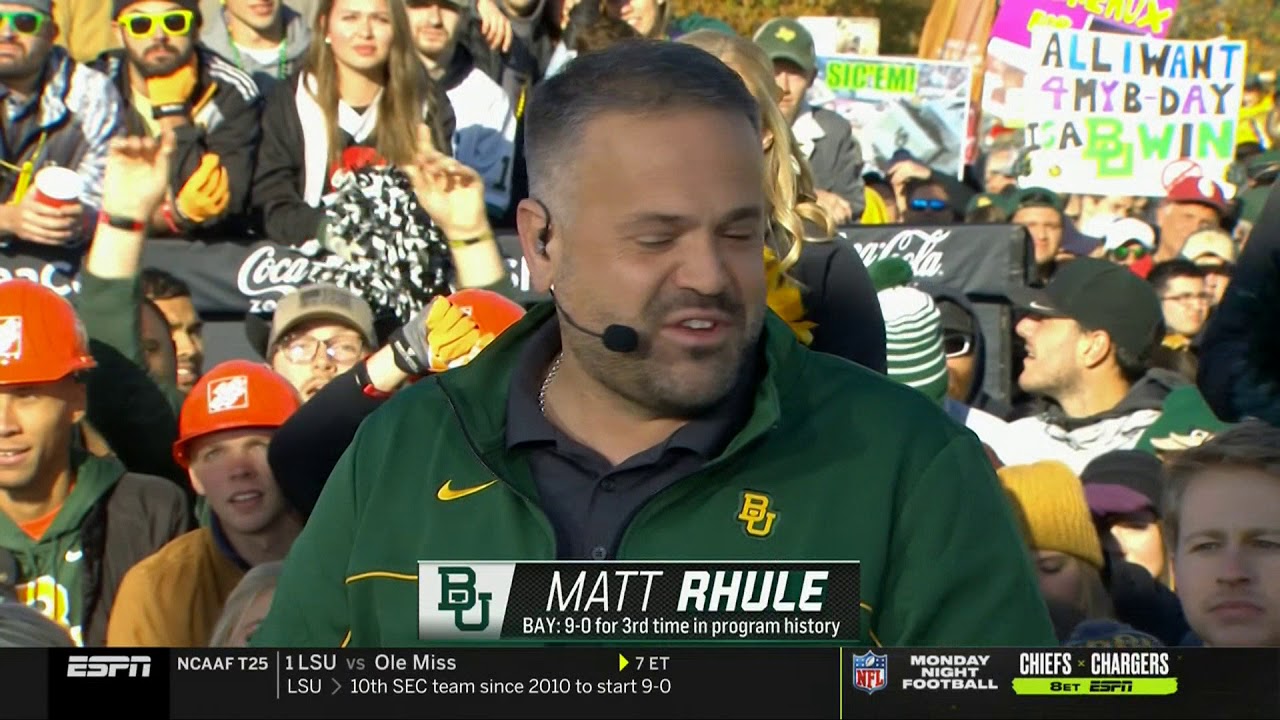 Baylor's Matt Rhule wired and live interview on ESPN Gameday
