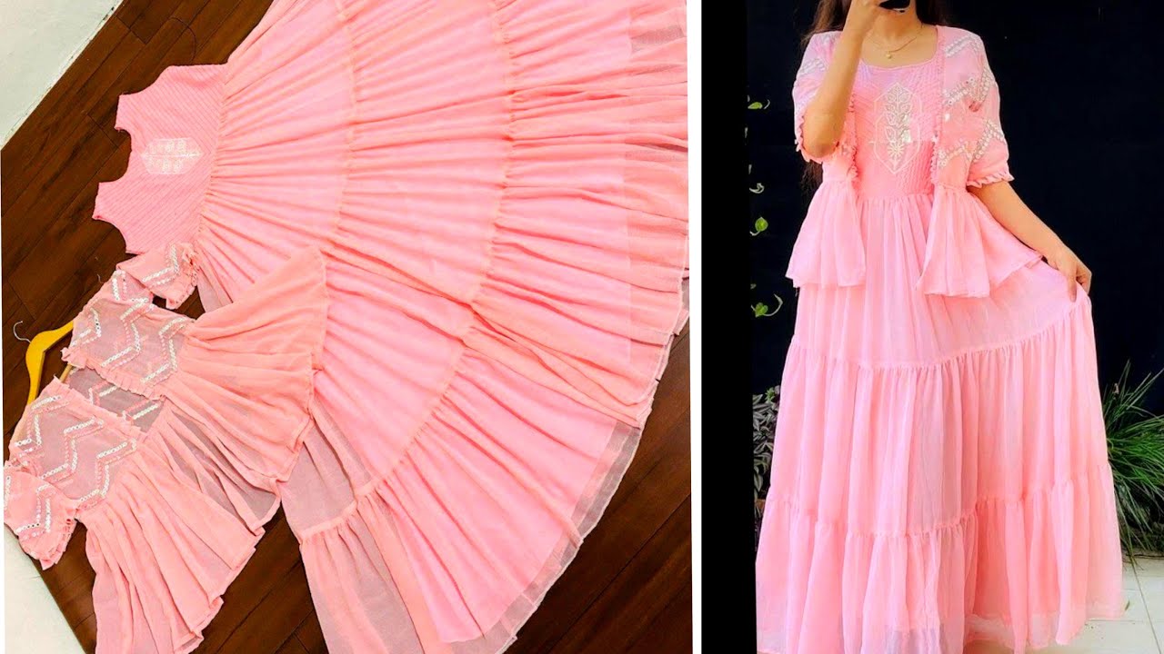 DIY : How to Make Long dress With SHRUG/JACKET #shrug #gowns #eidoutfit