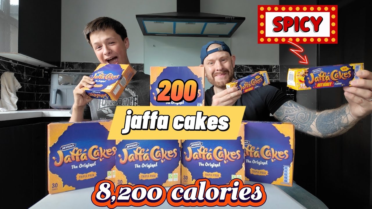 we take on 200 Jaffa cakes and I get INJURED in the process plus some are the NEW HOT HONEY ones