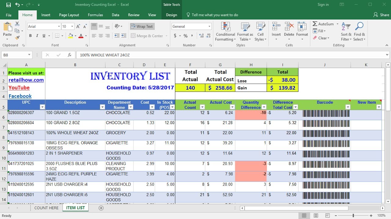 How to count inventory using only Excel & Barcode scanner