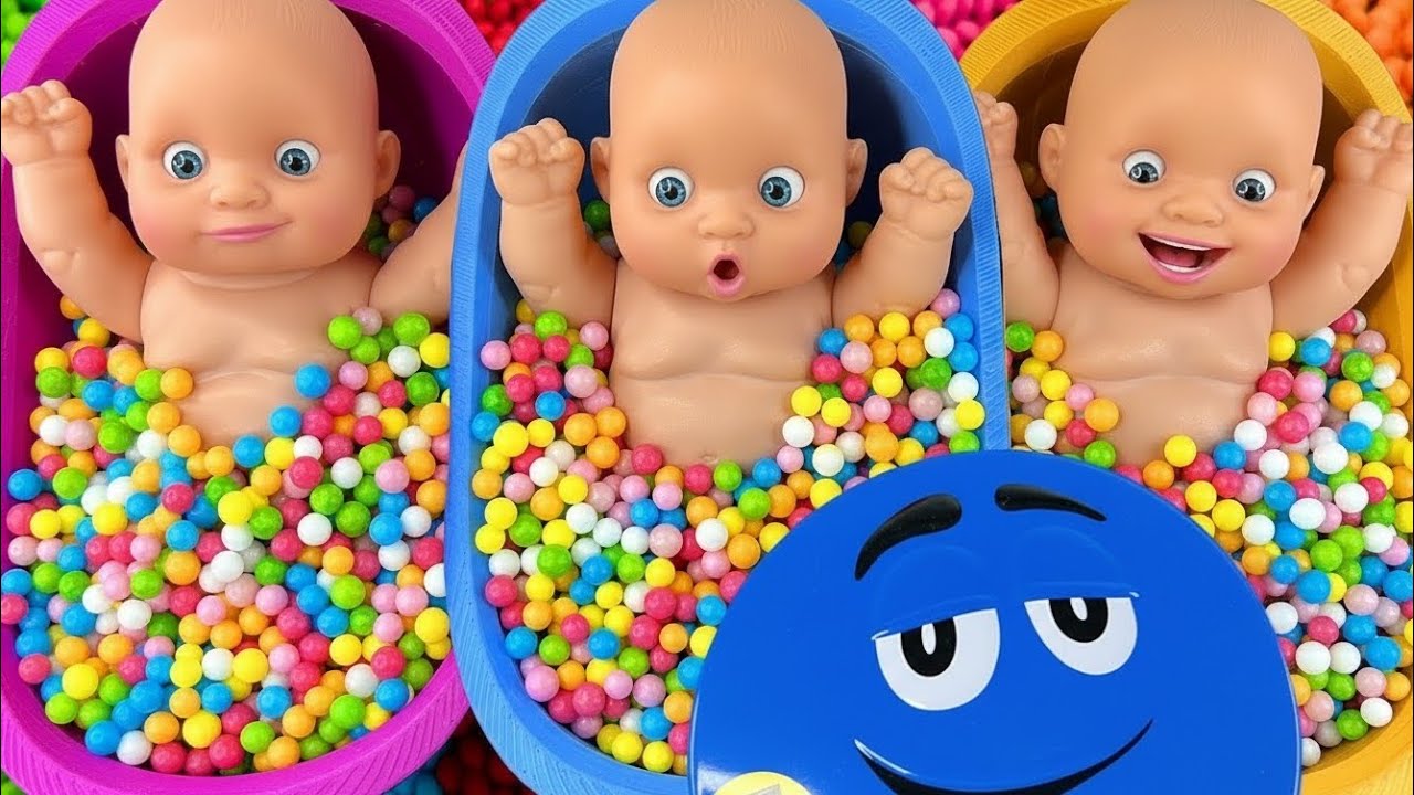 Full of 3 Rainbow BathTubs Candy with M&M's & Magic Slime Cutting Video