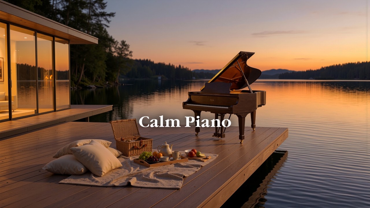 Calm Piano by the Lake 🌿 Peaceful Sunset Ambience for Relax, Study & Sleep