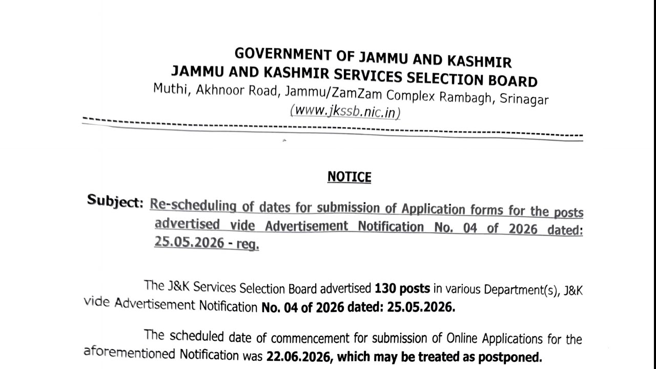 JKSSB NEW 130 POSTS UPDATE 2026 - AAFAQ SIR