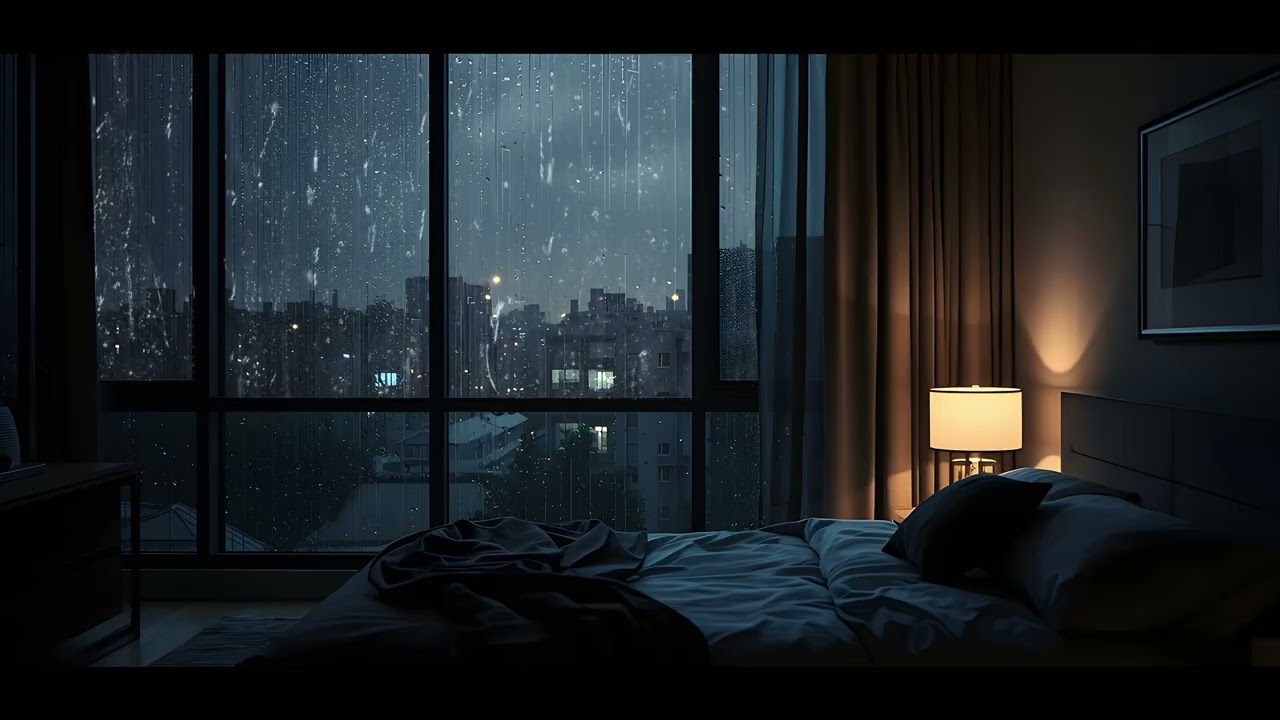 Thunderstorm at Night 🌧️ Heavy Rain in Cozy Bedroom