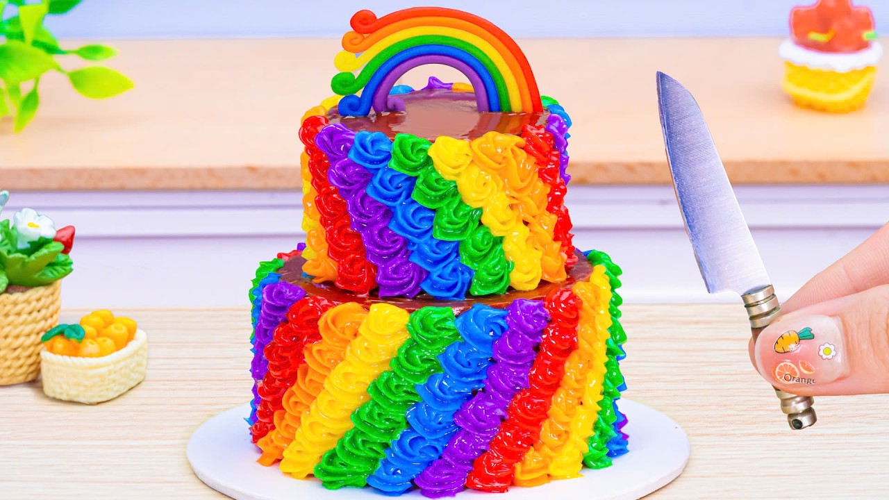 Mini Rainbow Cake Recipe With Chocolate | Miniature 2 - tier Rainbow Cake by Sara Mini Cake