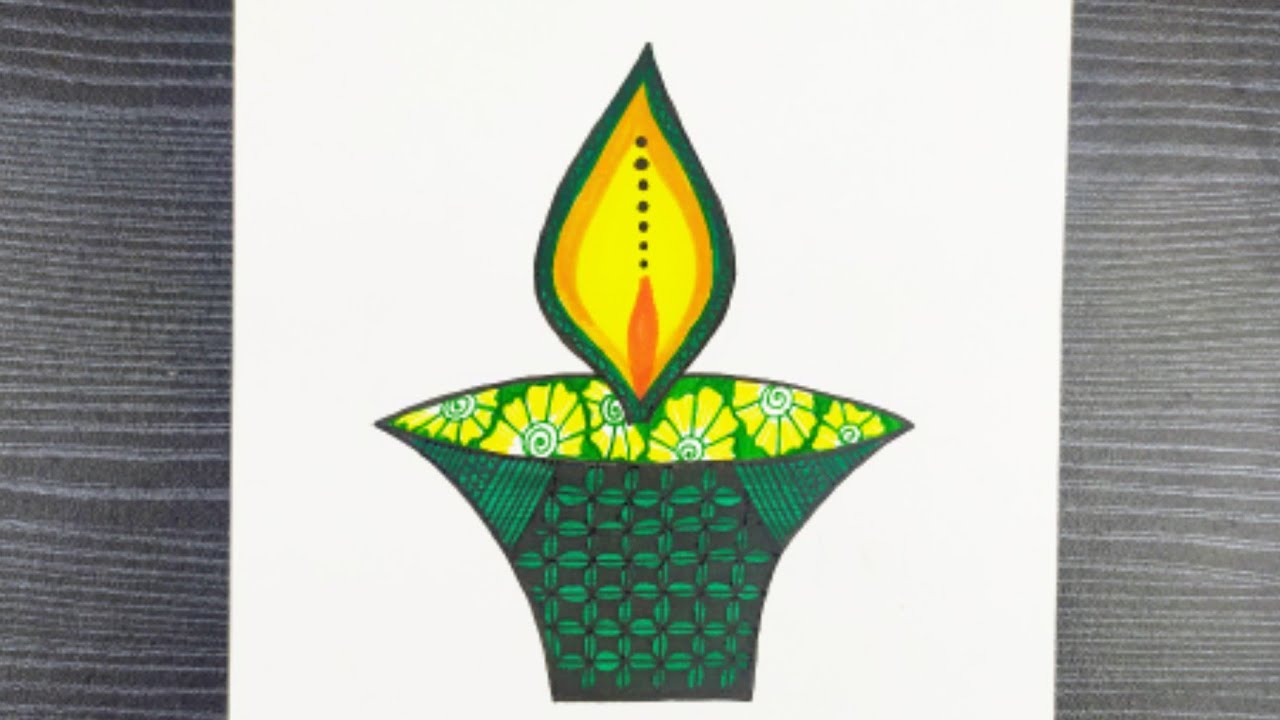 How To Make Beautiful Diya With Pens || Beautiful Diya Doodle Art || Easy Diya Drawing For Diwali