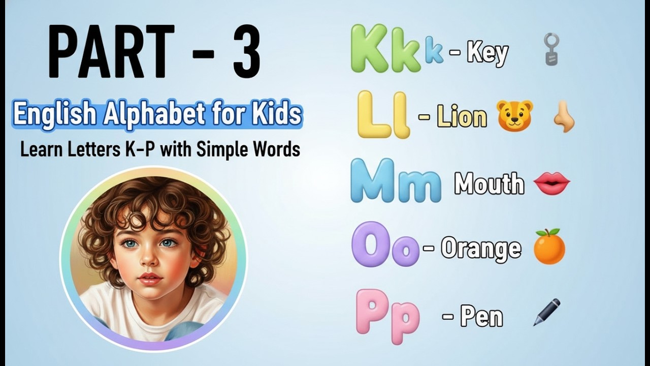 Part 3 | English Alphabet for Kids | Learn Letters K–P with Fun Words