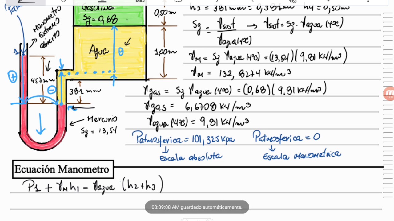 Presión . Recorrido Manometrico. Ejercicio 1 (3.54 Robert Mott Sexta Edición )