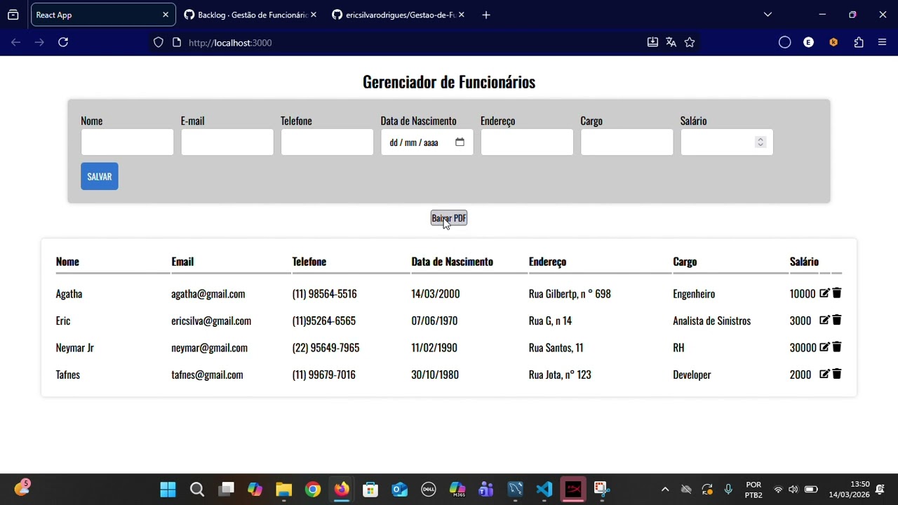 Gerenciador de Funcionários  -  Relatório de Funcionários  - AC04