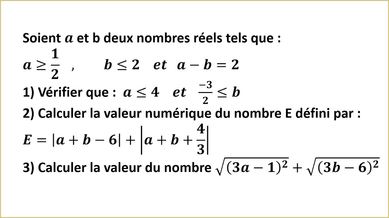 Exercice: valeur absolue et racine carrée - Ordre dans l'ensemble R - TRONC COMMUN SCIENTIFIQUE